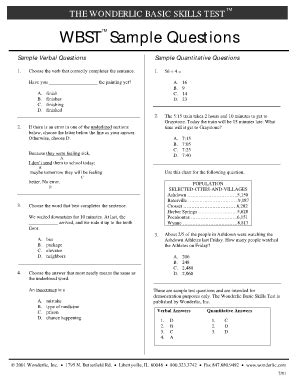 free copy of Wonderlic test